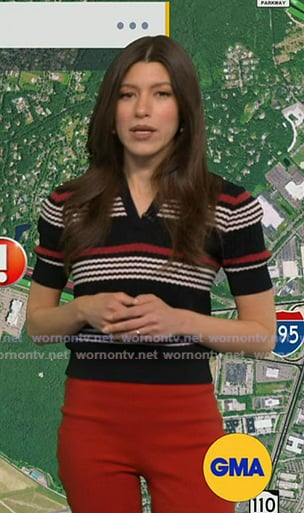 black striped knit polo on Good Morning America