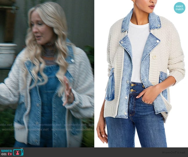 BlankNYC Last Call Mixed Media Cardigan worn by Juliet Woodbent (Anna Camp) on Elsbeth