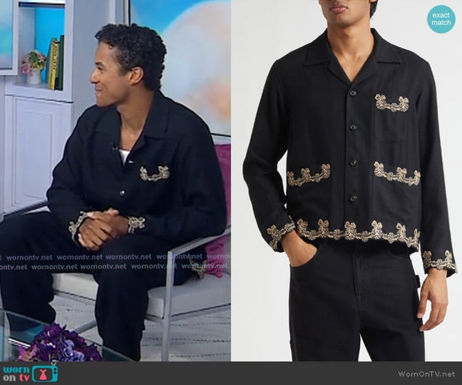 Bode Laurelist Wool Flannel Overshirt worn by Jaafar Jackson on Today