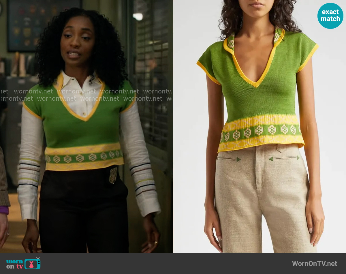 Bode Wellfleet Jacquard Top worn by Faith Mitchell (Iantha Richardson) on Will Trent