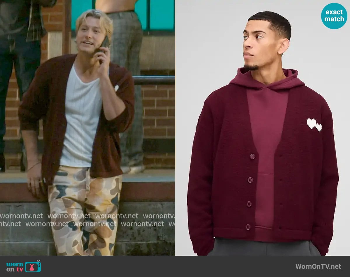 Boohoo Oversized Boxy Heart Knitted Cardigan worn by Dean Di Laurentis (Stephen Kalyn) on Off Campus