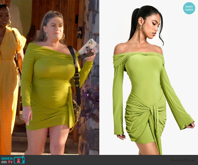 Boohoo Twist Detail Off Shoulder Flare Long Sleeve Mini Dress worn by Brittany Cartwright on The Valley