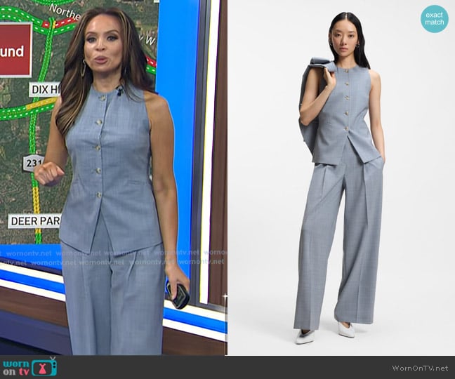 Boss Slim-fit Waistcoat in Virgin Wool Light Blue worn by Adelle Caballero on Today