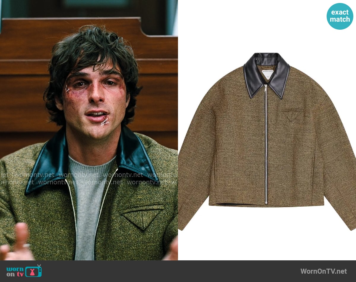 Bottega Veneta Frise Blouson Jacket in Flax/Beige/Black worn by Nate Jacobs (Jacob Elordi) on Euphoria