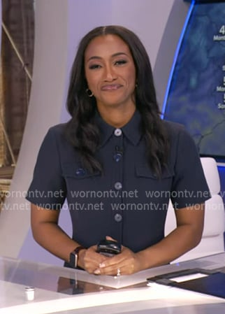 Brittany’s navy button front short sleeve dress on Good Morning America