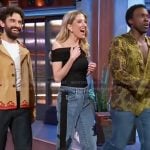 Caissie Levy's embroidered jeans on The Kelly Clarkson Show