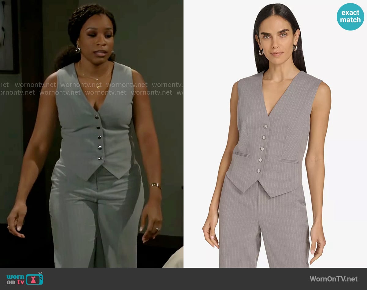 Calvin Klein Pinstripe Button-Front Vest worn by Naomi Hamilton Hawthorne (Arielle Prepetit) on Beyond the Gates
