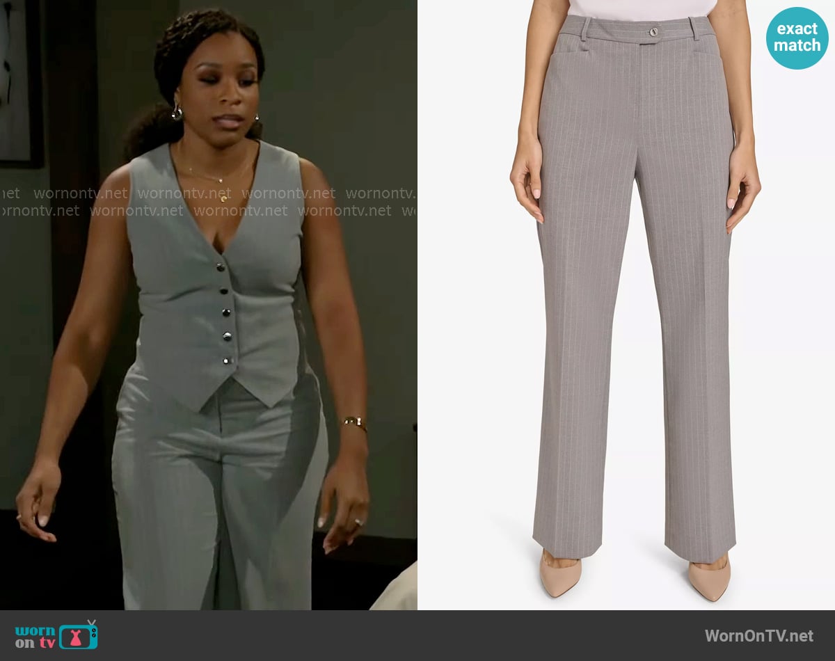 Calvin Klein Pinstripe Straight-Leg Pants worn by Naomi Hamilton Hawthorne (Arielle Prepetit) on Beyond the Gates