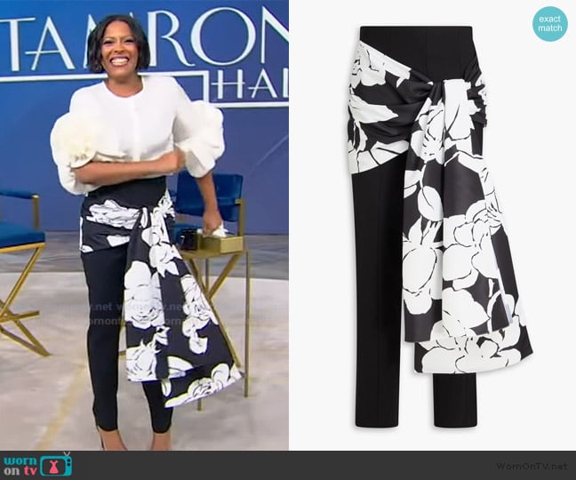 Carolina Herrera Draped wool-blend twill slim-leg pants worn by Tamron Hall on Tamron Hall Show