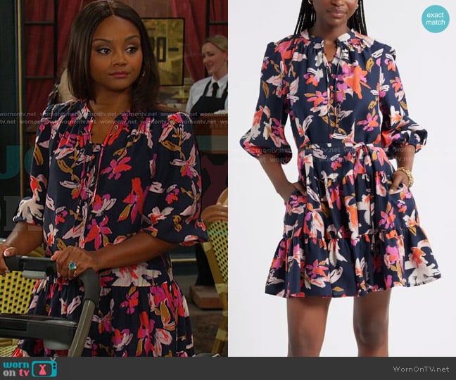 Caslon Tie Neck Tiered Dress worn by Chanel Dupree (Raven Bowens) on Days of our Lives