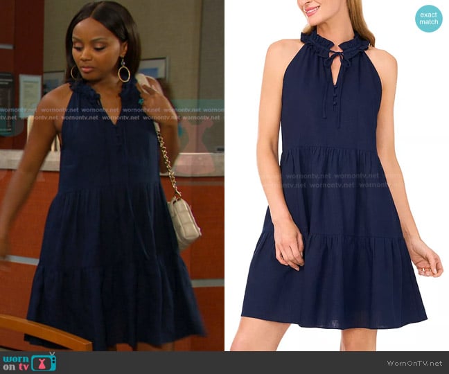Cece Sleeveless Sundress in Classic Navy worn by Chanel Dupree (Raven Bowens) on Days of our Lives