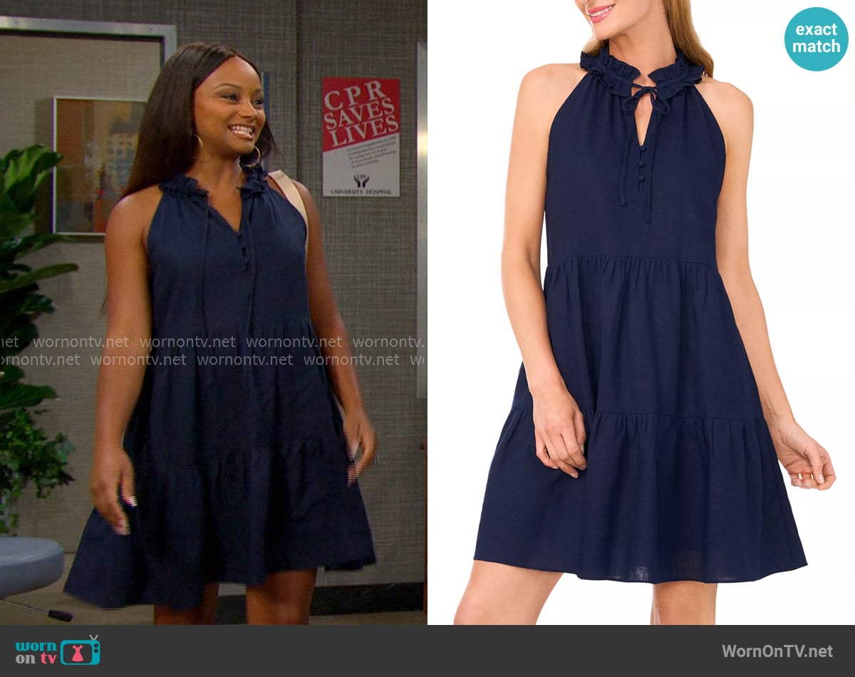 Cece Sleeveless Sundress in Classic Navy worn by Chanel Dupree (Raven Bowens) on Days of our Lives