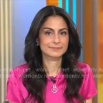 Celine Gounder’s pink satin midi dress on CBS Mornings