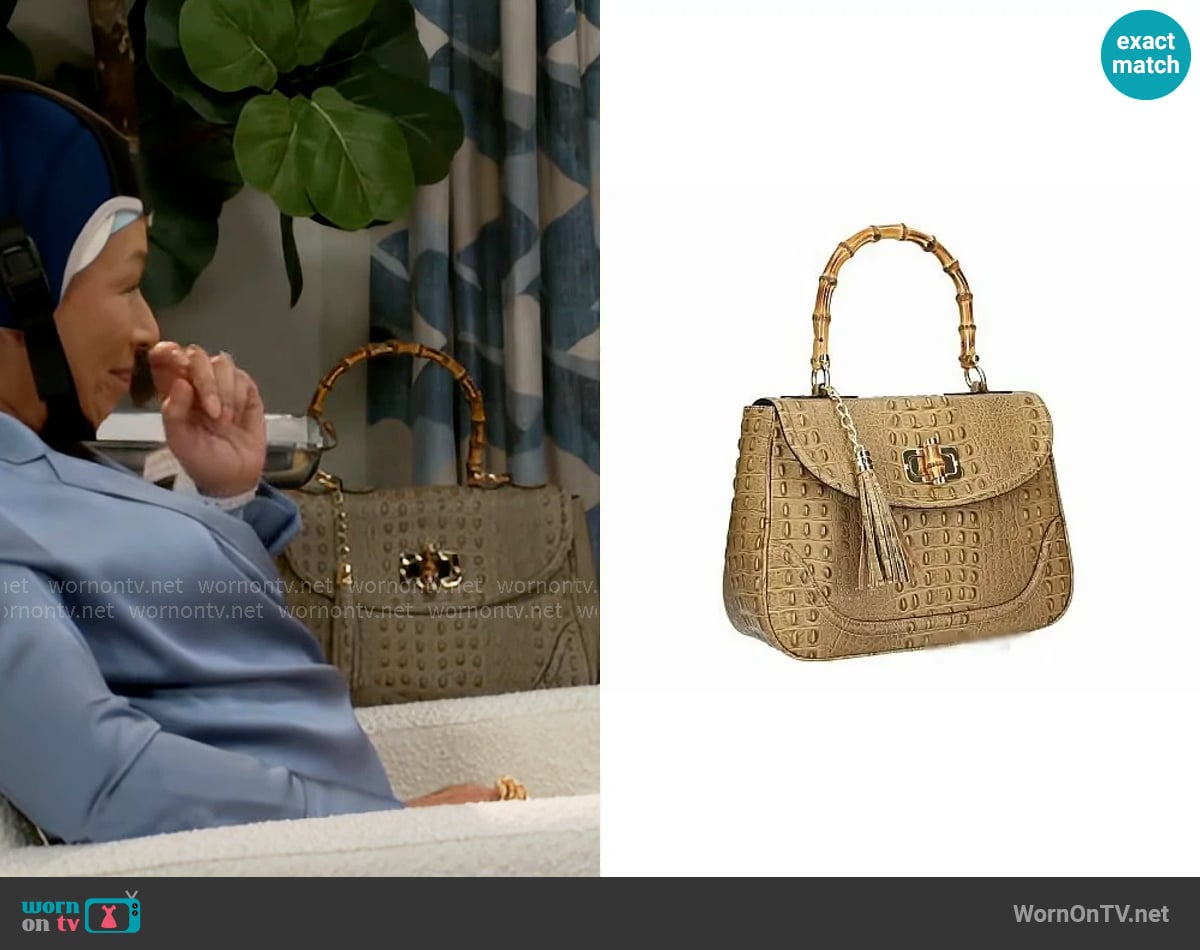 Charlies Leather Izzie Medium Handbag in Croco Taupe worn by Anita Dupree (Tamara Tunie) on Beyond the Gates