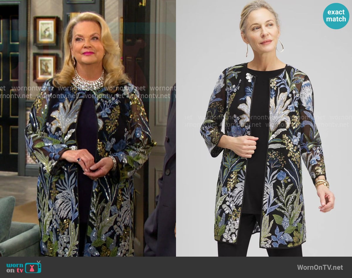 Chicos Traveler Collection Embroidered Mesh Jacket worn by Anna DiMera (Leann Hunley) on Days of our Lives