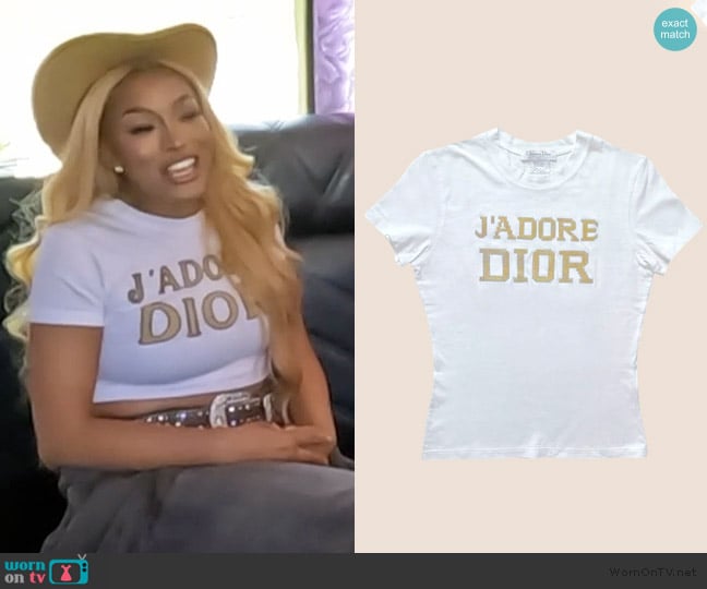 Christian Dior J'Adore Dior Metal Logo T-Shirt worn by Drew Sidora on The Real Housewives of Atlanta