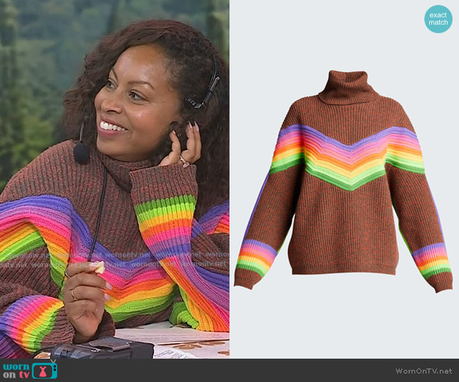 Christopher John Rogers Oversized Rainbow Chevron Turtleneck Wool Sweater worn by Talia Parkinson-Jones on Today