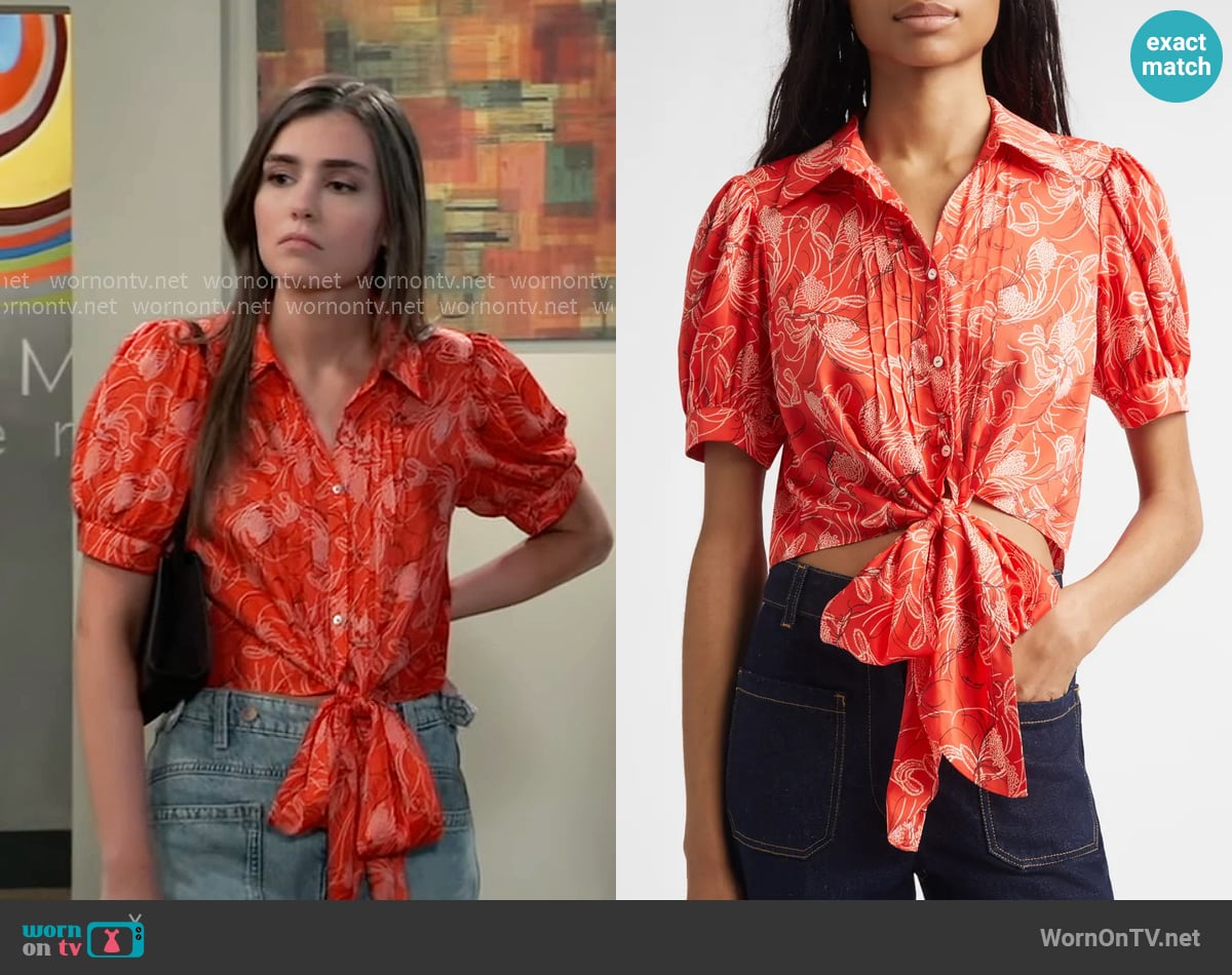 Cinq a Sept Abena Shirt in Bisou Multi worn by Emma Scorpio-Drake (Braedyn Bruner) on General Hospital