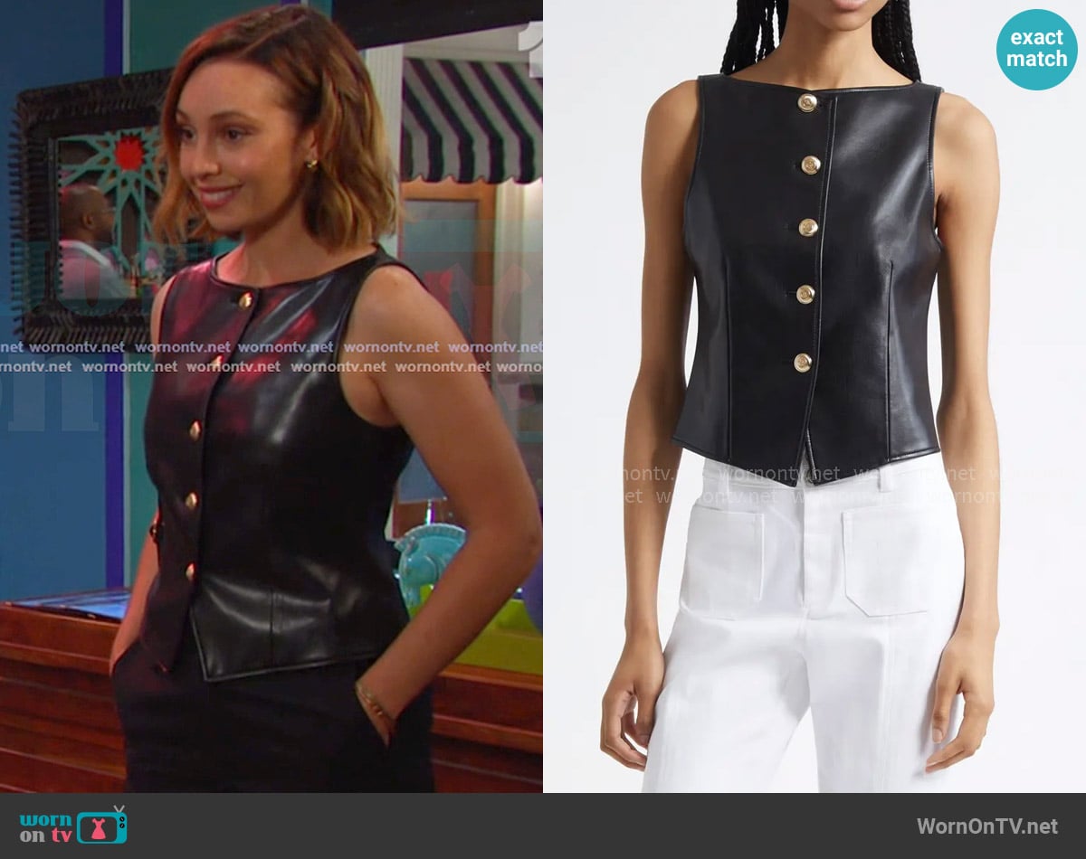 Cinq a Sept Camen Faux Leather Vest worn by Gwen Rizczech (Emily O'Brien) on Days of our Lives
