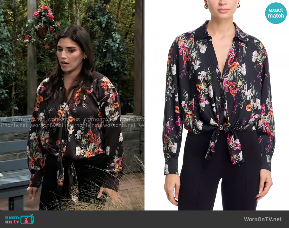 Cinq a Sept Iris Bouquet Mariann Blouse worn by Brook Lynn Quartermaine (Amanda Setton) on General Hospital