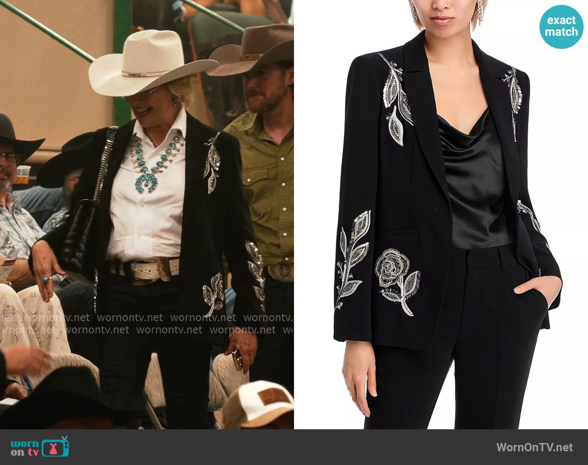 Cinq a Sept Karlie Metallic Paisley Detail Blazer worn by Beulah Jackson (Annette Bening) on Dutton Ranch