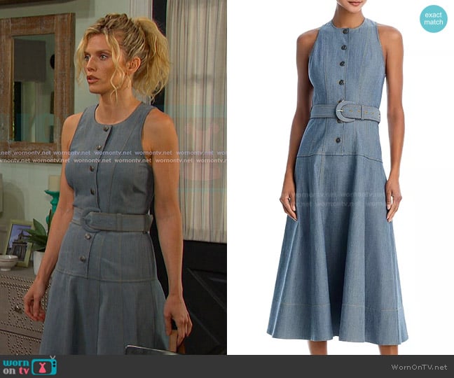 Cinq a Sept Margaret Dress in Light Indigo worn by Catherina Greene (AnnaLynne McCord) on Days of our Lives