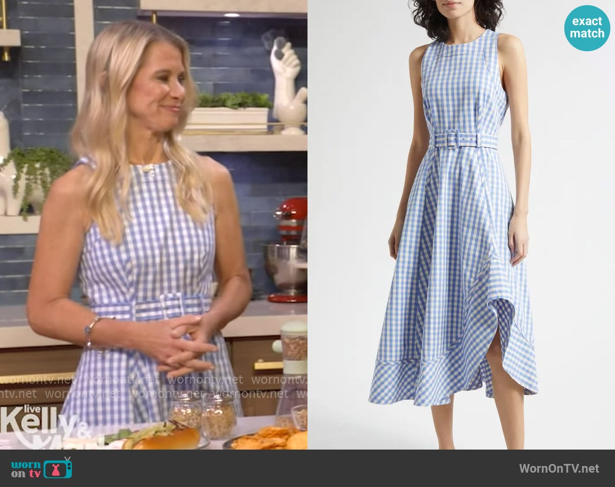 Cinq a Sept Zelda Gingham Belted Denim Midi Dress worn by Dr Wendy Bazilian on Live with Kelly and Mark