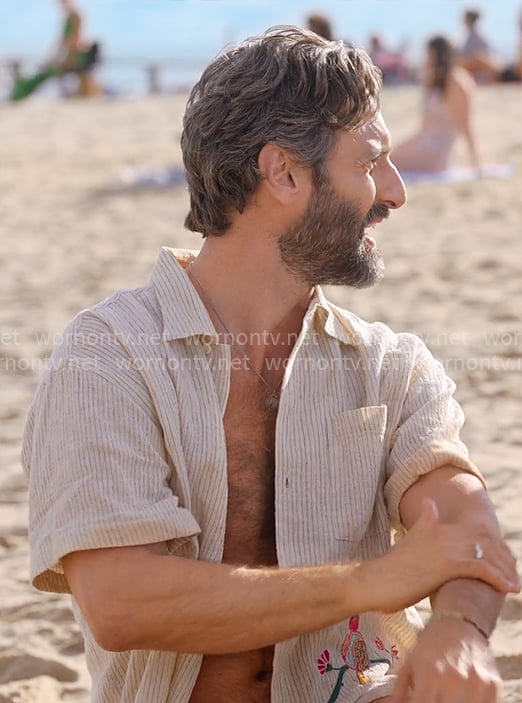 Claude’s bird embroidered shirt on The Four Seasons