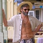 Claude's crochet shirt and mixed print shorts on The Four Seasons