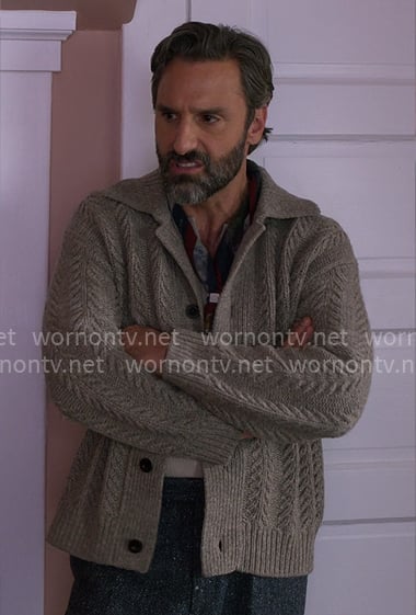 Claude’s herringbone cardigan on The Four Seasons