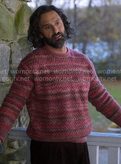 Claude’s red marled sweater on The Four Seasons