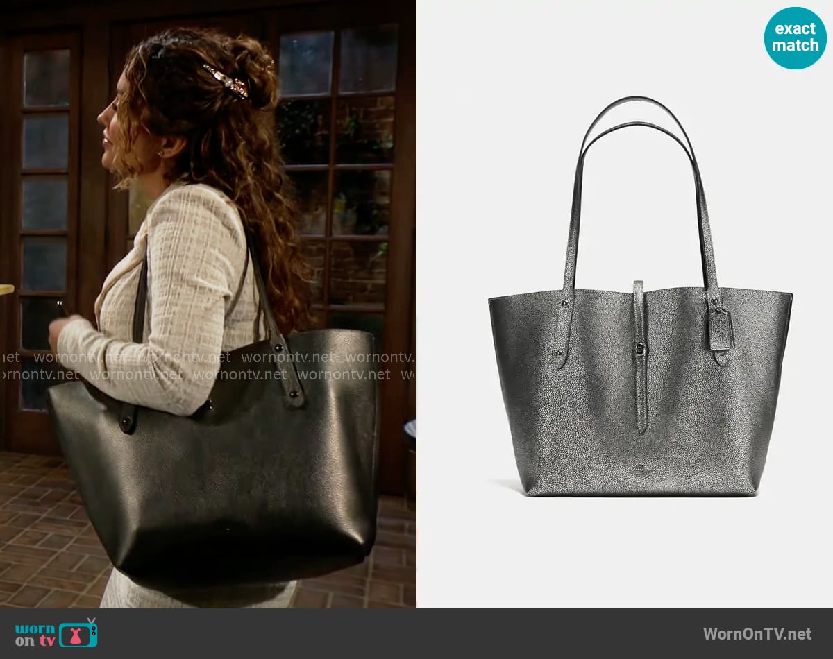 Coach Market Tote in Gunmetal worn by Audra Charles (Zuleyka Silver) on The Young and the Restless