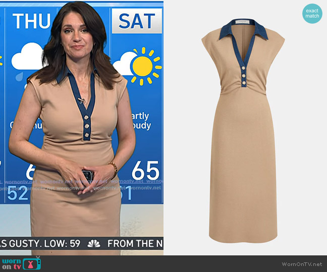 Commense Denim Panel Sleeveless Midi Dress in khaki worn by Maria Larosa on Today