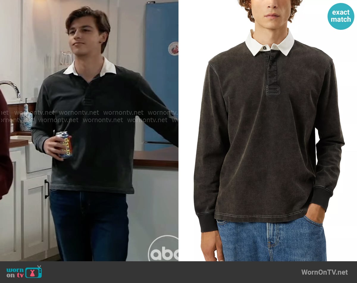 Corridor Contrast Collar Long Sleeve Polo worn by Gio Palmieri (Giovanni Mazza) on General Hospital
