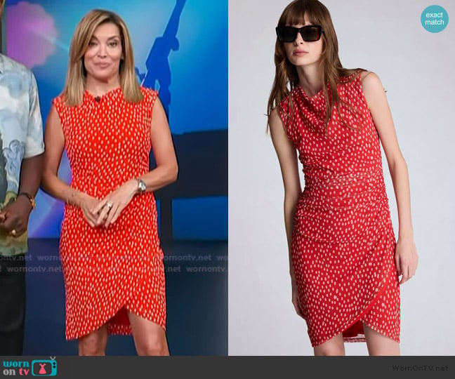 Cowl Neck Polka Dot Side Asymmetrical Mini Dress Kenneth Cole worn by Kit Hoover on Access Hollywood