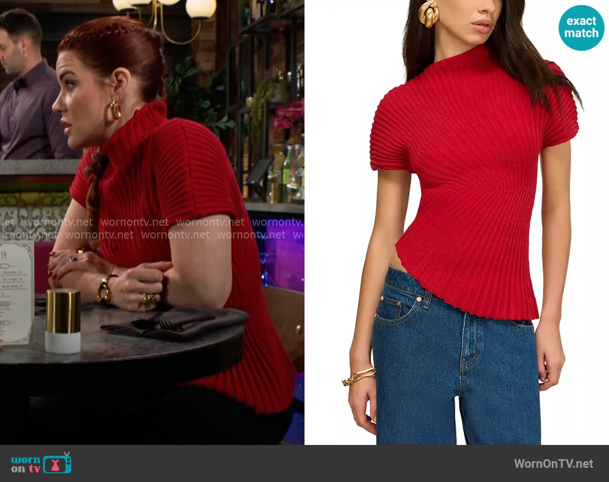 Sally’s red rib knit top on The Young and the Restless Sally’s red rib knit top on The Young and the Restless