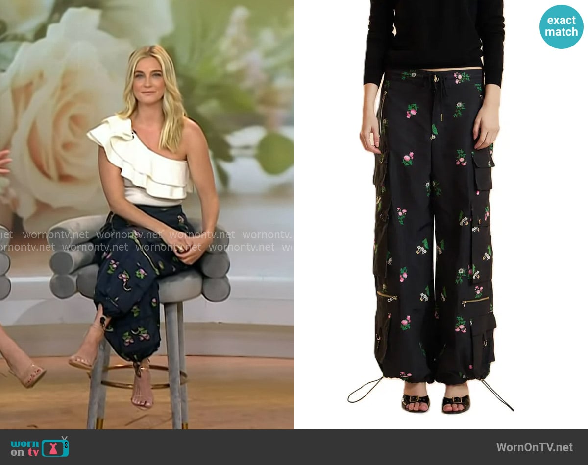 Jasmine Snow’s black floral cargo pants on Today Jasmine Snow’s black floral cargo pants on Today