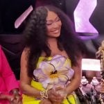 Cynthia’s yellow floral strapless dress on The Real Housewives of Atlanta