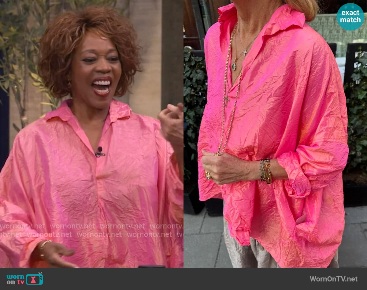 Daniela Gregis Daniela Gregis Silk Taffeta Venice Blouse in Candy worn by Alfre Woodard on Live with Kelly and Mark