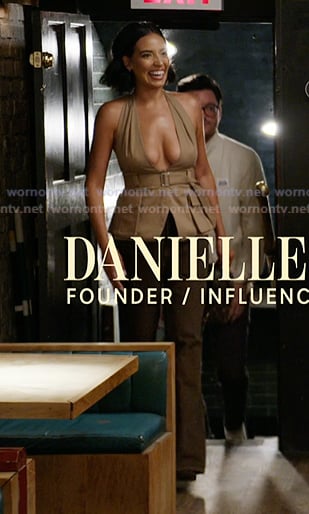 Danielle’s khaki utiliaty halter top on In The City