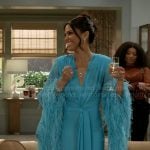 Dani’s blue feather trim dress on Beyond the Gates