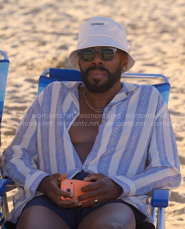 Danny’s blue striped beach shirt and bucket hat on The Four Seasons