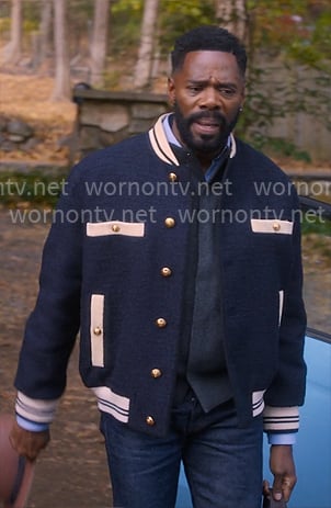 Danny’s navy bomber jacket on The Four Seasons