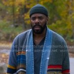 Danny's striped cardigan with denim trim on The Four Seasons
