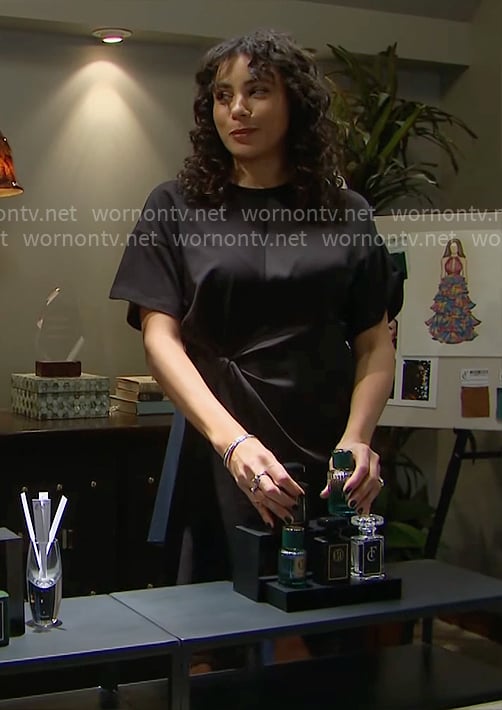 Daphne’s black gathered dress on The Bold and the Beautiful