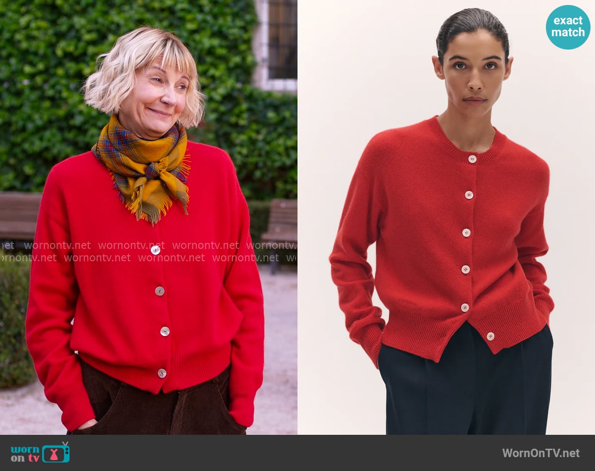 &Daughter Ada Crewneck Cardigan in Red worn by Anne (Kerri Kenney) on The Four Seasons