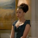 Deanna’s denim sweetheart neckline top on Beyond the Gates