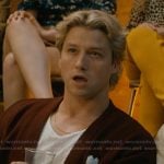 Dean’s burgundy heart logo cardigan on Off Campus