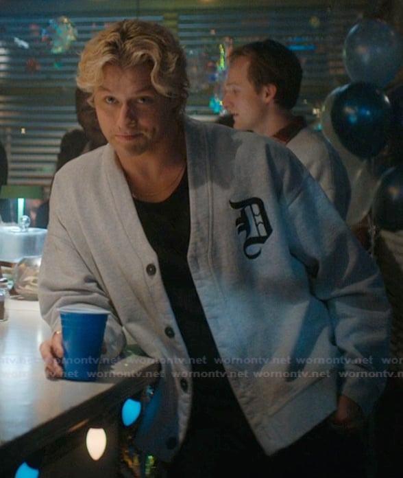 Dean’s gray cardigan on Off Campus
