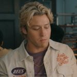 Dean’s white patch denim jacket on Off Campus
